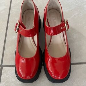 Jenn Ardor Glossy Red Mary Jane Shoes
